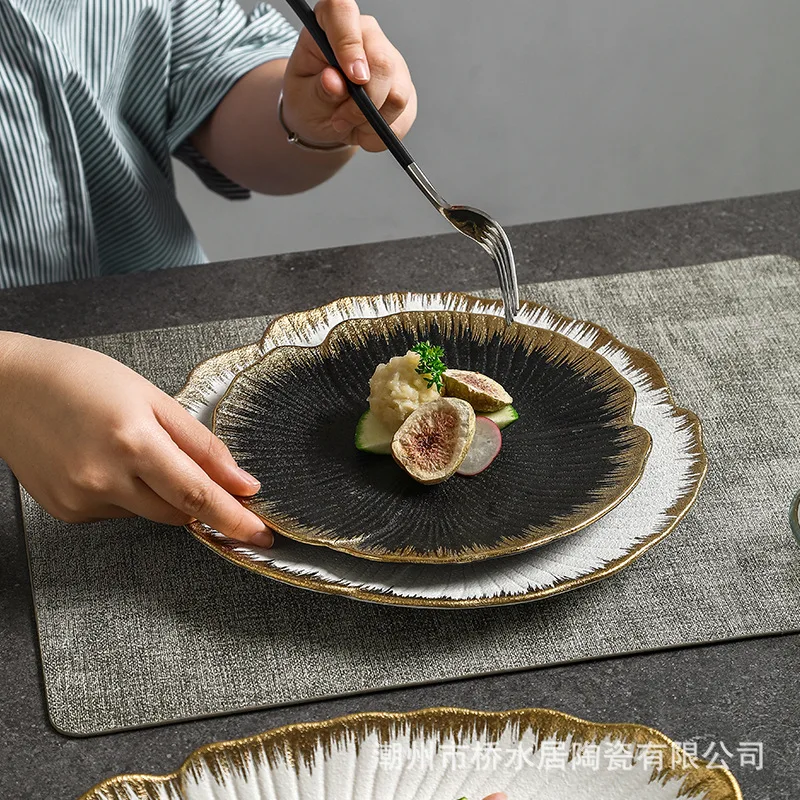 Phnom Penh Pearl White Frosted Ceramic Dinner Plate Black Bowl Wear-resistant Western Dishes Hotel High-end Tableware