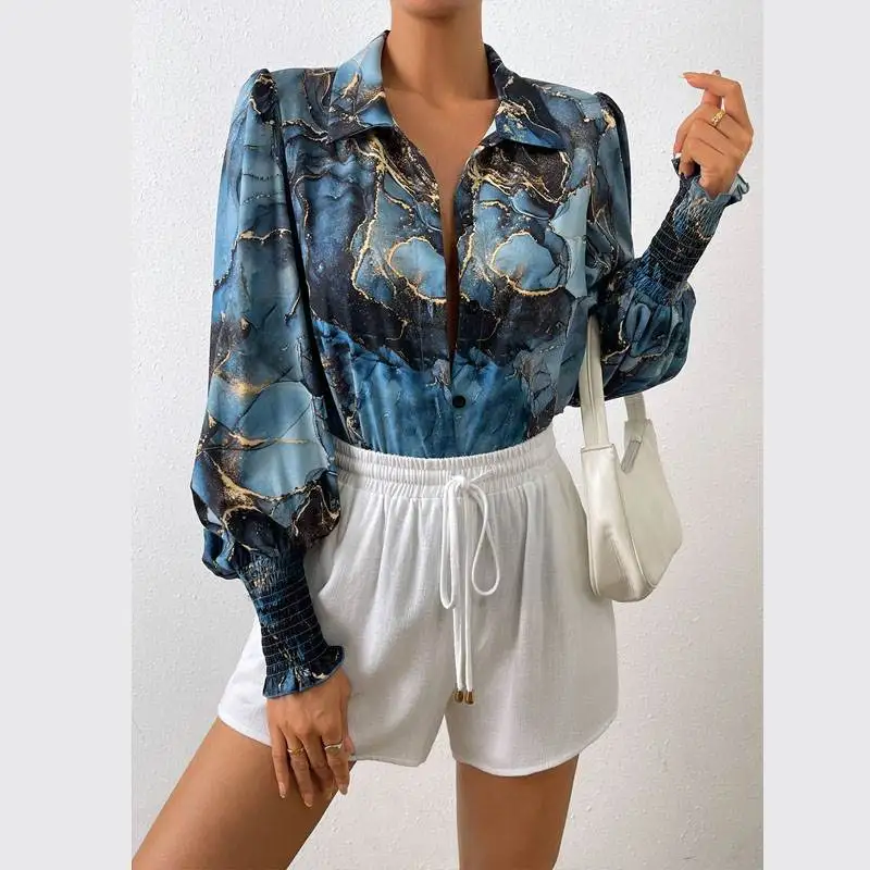 

Новое осеннее поступление, воротник на одной пуговице с воротником в стиле ретро, модный длинный топ Sve irt, женский свободный крой из полиэстера...