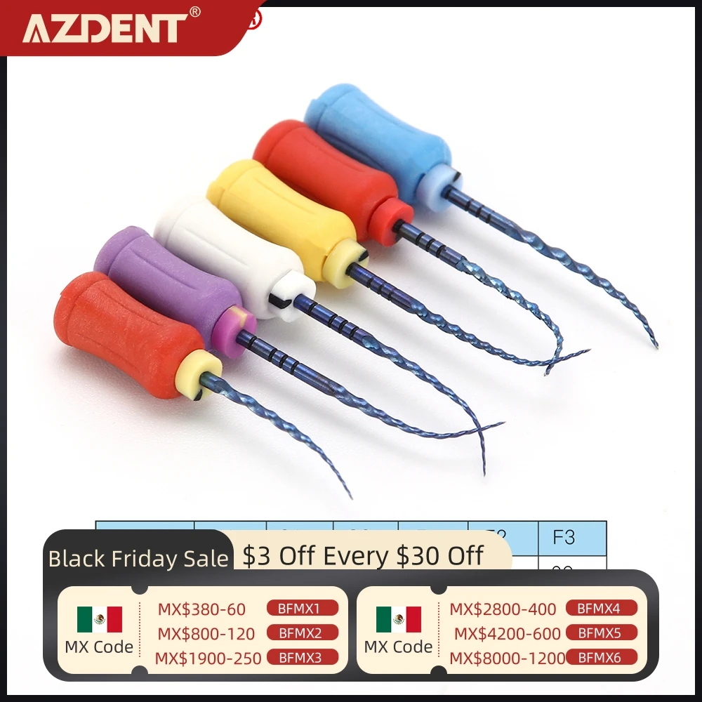 AZDENT 6Pcs/Box Dental Endodontic NiTi Hand Use Heat Activated Rotary File SX-F3 25mm Root Canal Super Files Dentistry Accessory