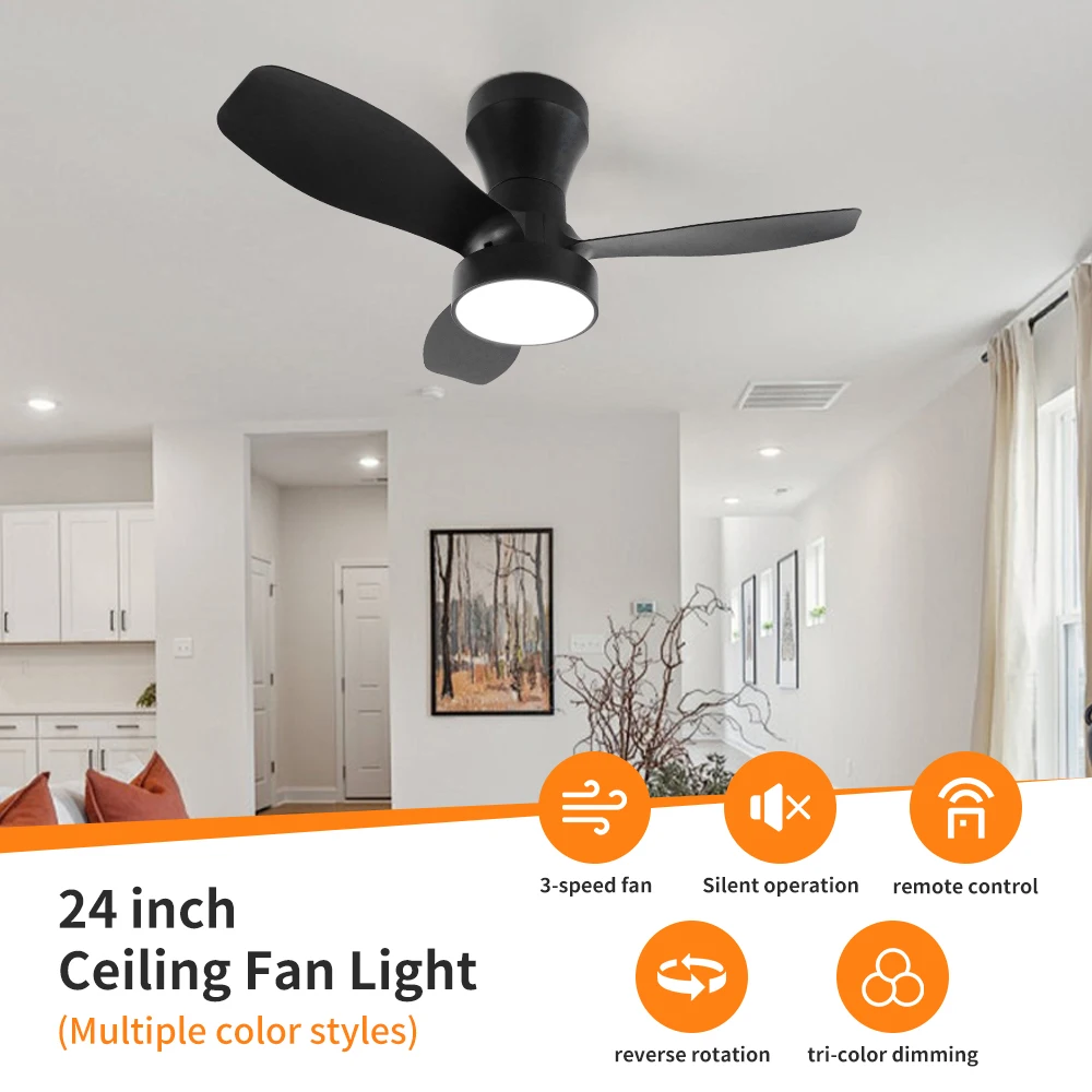 Small Modern LED Ceiling Fan, DC Motor, Remote Dimming Pendant Light for Living Room, Bedroom, Dining Room, Electric Fan
