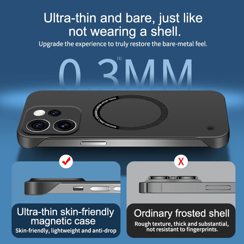 Frameless Matte Magnetic PC Case For Oppo Reno15 Reno 16 15 Pro mini Max Car adsorption Shockproof Back Cover Shell Protector