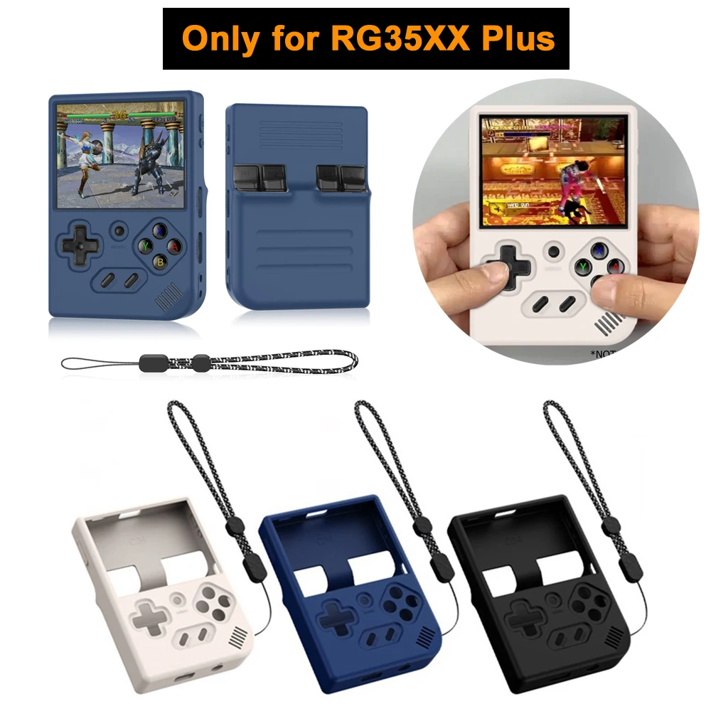 Only for RG35XX Plus Silicone Protective Case Retro Game Console Anti-Scratch with Lanyard Soft Shell Cover Gaming Accessories