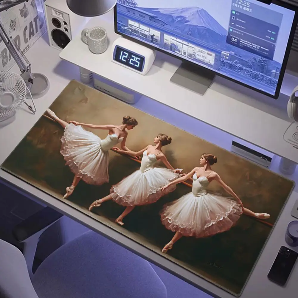 

HYBXAXC Vintage Oil Painting Ballerina Desk Mat, Three Ballet Dancers Extended Mouse Pad, Non-Slip Keyboard Pad