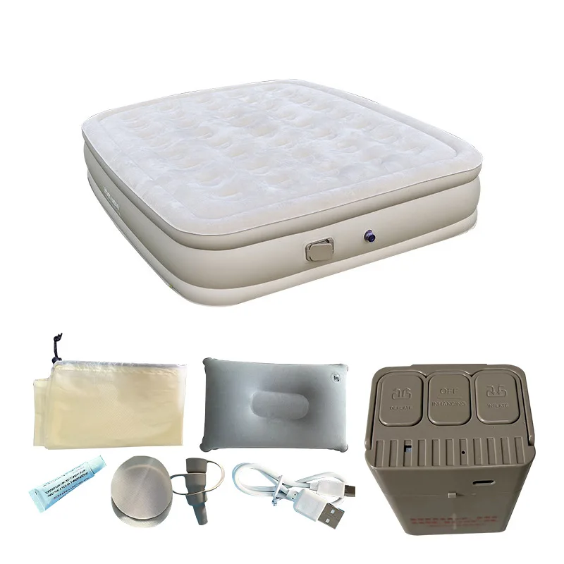 High Quality Flocked Pvc Full Size Easy Carry Inflatable air Sleeping Bed Mattress Camping