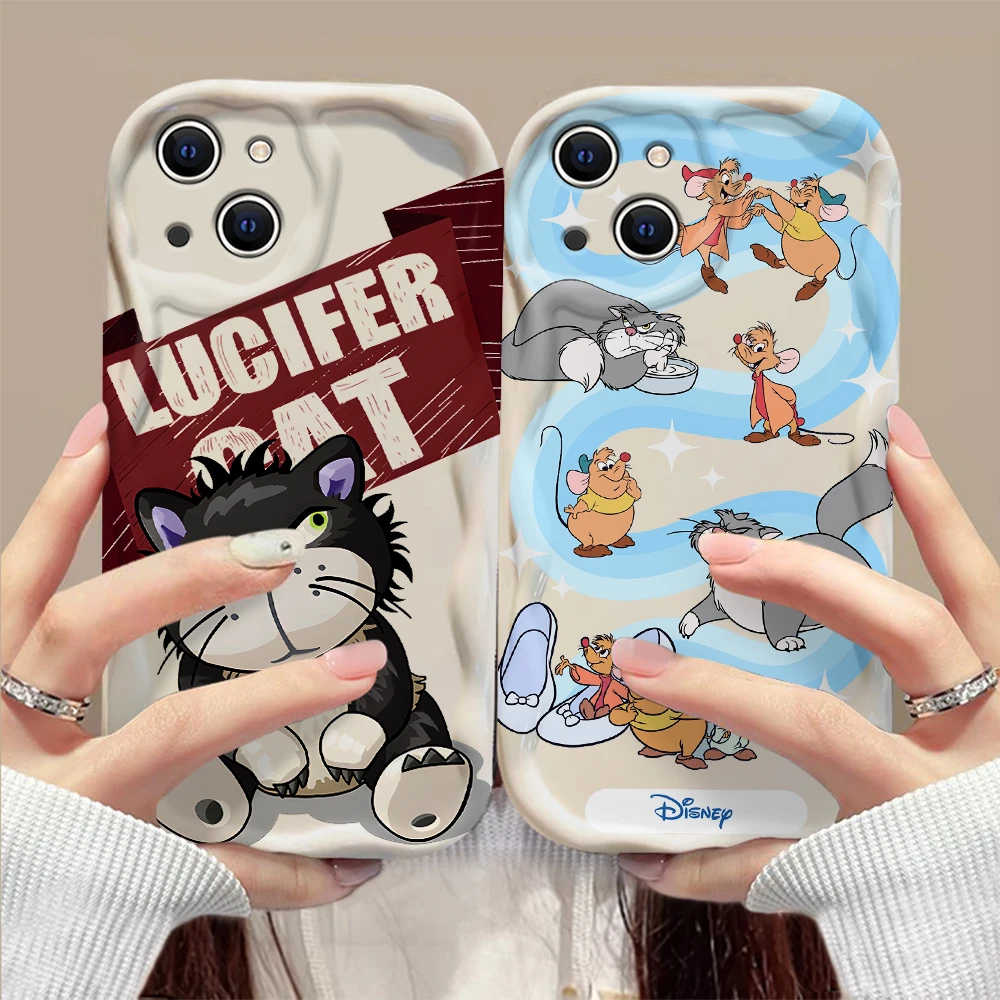 Simpatico cartone animato Disneys Lucifero Cat 3D Wave Custodia per iPhone 15 14 13 12 11 Pro Max Mini X XR XSMAX 8 7 6S Plus Custodia morbida in