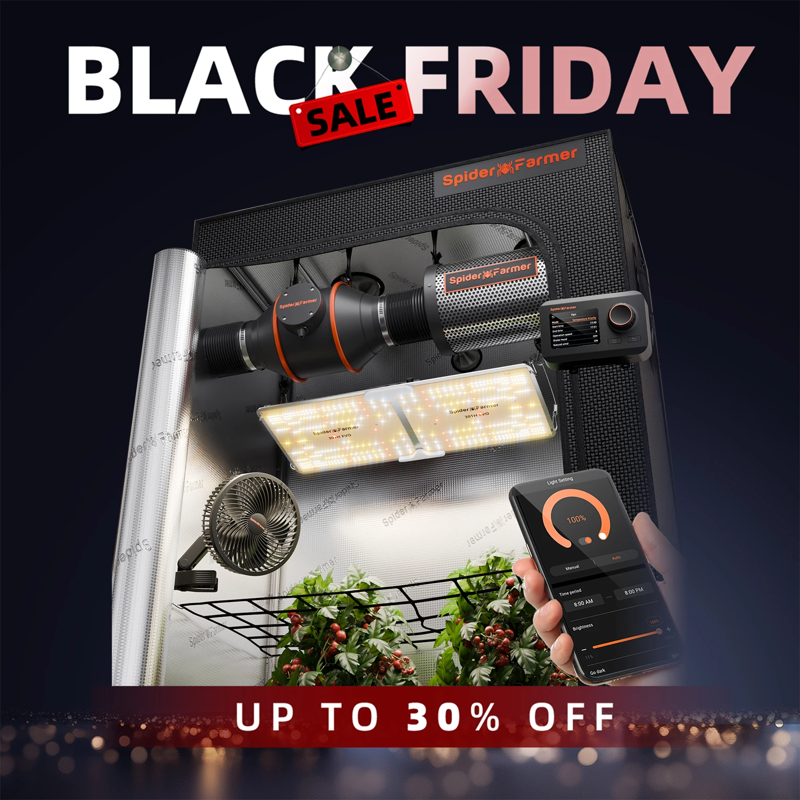 

Комплект умной палатки для выращивания Spider Farmer 1,2x0,6x1,8 м с GGS + SF2000 301H EVO LED Light + 6-дюймовый зажимной вентилятор + 4-дюймовые комплекты встроенных вентиляторов