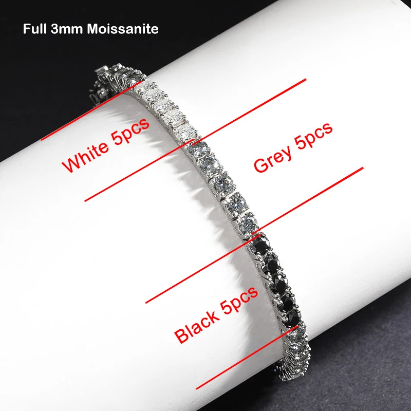 EWYA GRA Certified 3/4/5mm Full Black Moissanite Tennis Bracelet for Women Men 925 Silver Plated 18K Rose Gold Link Bracelets