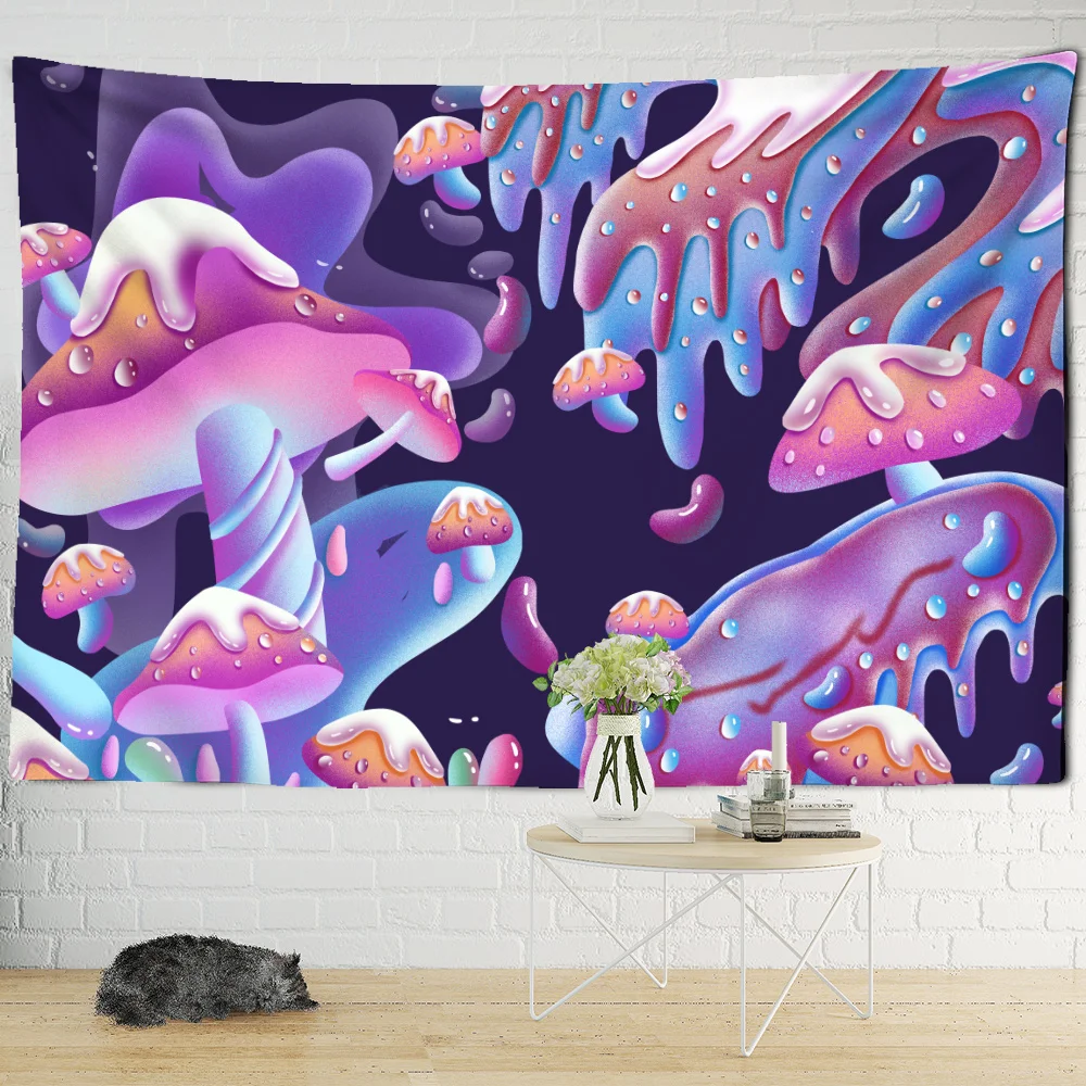 

Cartoon Fantasy Mushroom Tapestry Psychedelic Mystery Kawaii Living Room Home Background Hanging Cloth Wall Decoration TAPIZ