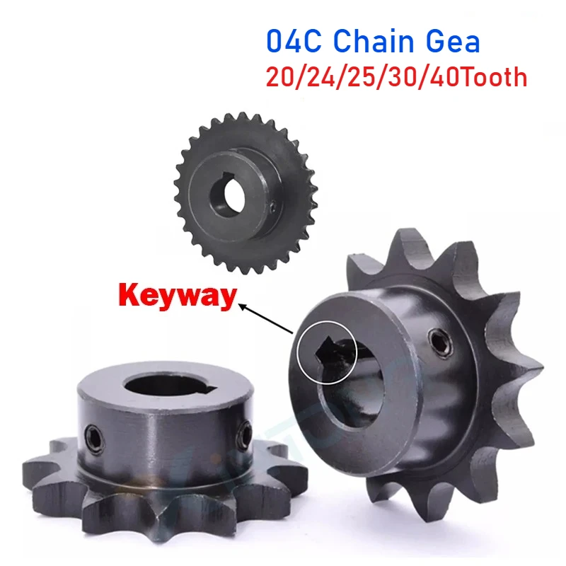 1pcs 04C Chain Gear 45# Steel 20/24/25/30/40Tooth 10~20mm Keyway Bore Industrial Sprocket Wheel Motor Chain Drive Sprocket