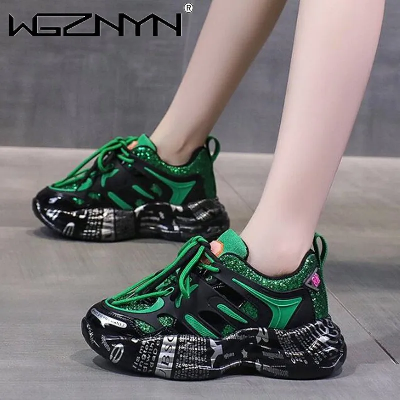 

2024 NEW Women Thick Soled Height Increasing Sequins Sneakers Women Chunky Platform Comfortable Trend Sneakers Zapatos De Mujer