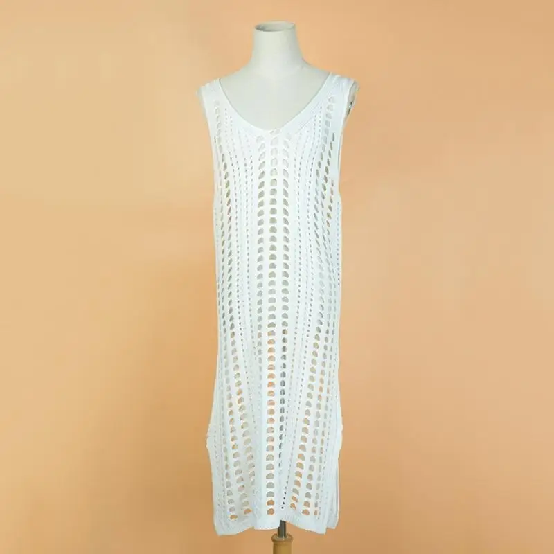 31BE Loose Knitting Cover Ups Swimwear Hollow Out Dress Beachwear Cover Ups for Women