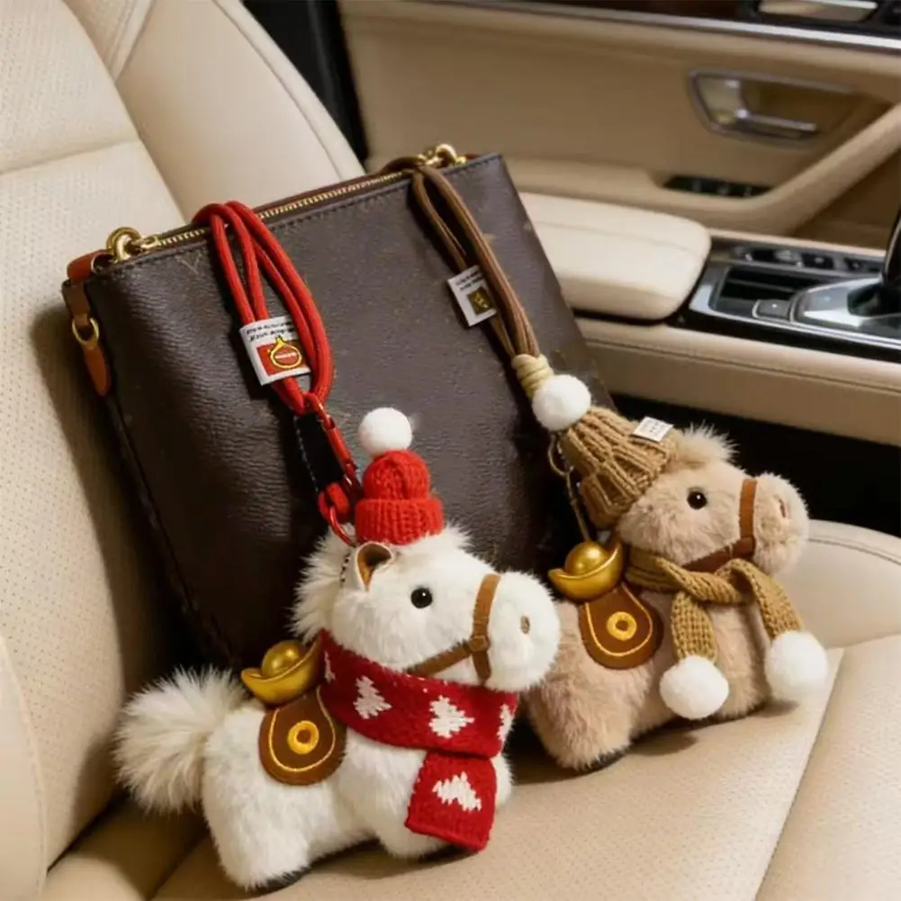 

Милый плюшевый брелок-лошадка с зимней вязаной шапкой и шарфом, подвеска для сумки, подарок для женщин на Рождество