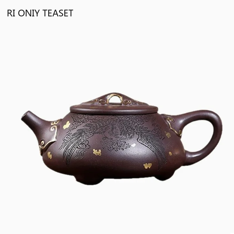 190ml Chinese Yixing Purple Clay Teapots Tradition Handmade Stone Scoop Tea Pot Beauty Tea Infuser Kettle Raw Ore Zisha Tea Set