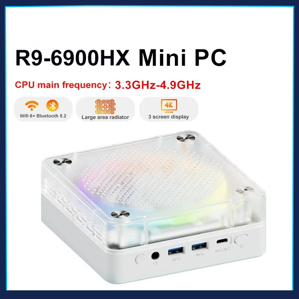 RGB Color Mini PC AMD Ryzen9 6900HX  Ryzen7 7840HS Desktop Gaming PC DDR5 M.2 NVMe SSD  Windows11 4K Mini Computer MiniPC WiFi 6