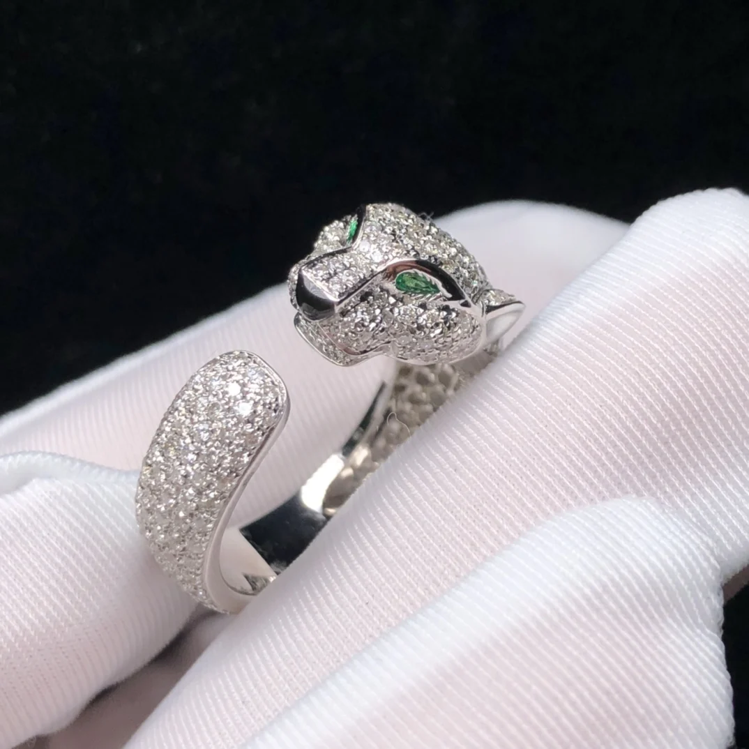 Luipaard Vol Diamanten Ring Emerald Luxe Ontwerp Upscale Ring 18K Goud