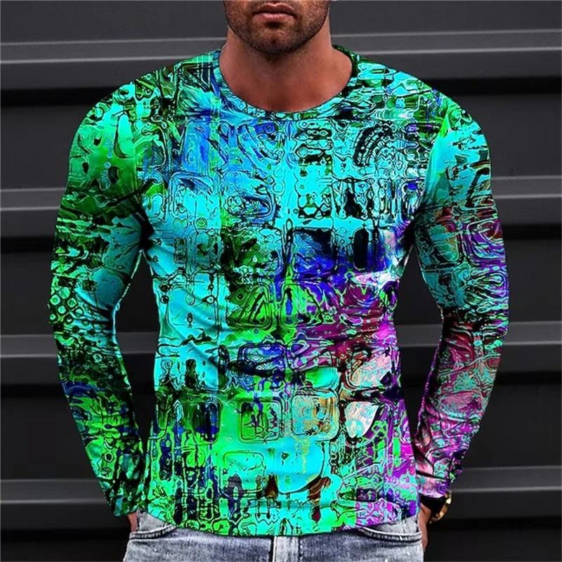 Men\'s T Shirt Tee Graphic Geometric Crew Neck Clothing Apparel 3D Printed T-shirt Outdoor Daily Long Sleeve Fashion Designer Top