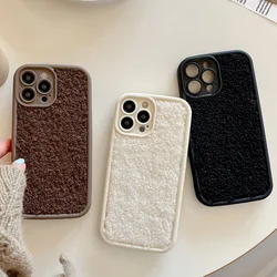 Korean Cute Fluffy Phone Case For iPhone 11 14 12 15 Pro Max 13 XS XR 7 8 Plus SE 2020 Plush Solid Color Cover Soft Plush Coque