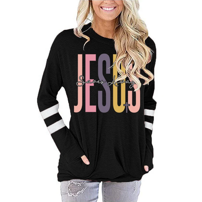 Women's Long Sleeve T-shirt Jesus Religious Believe T Shirts Women Christian Faith Tee Jesus Cross Classic Fall Long Sleeve Tops