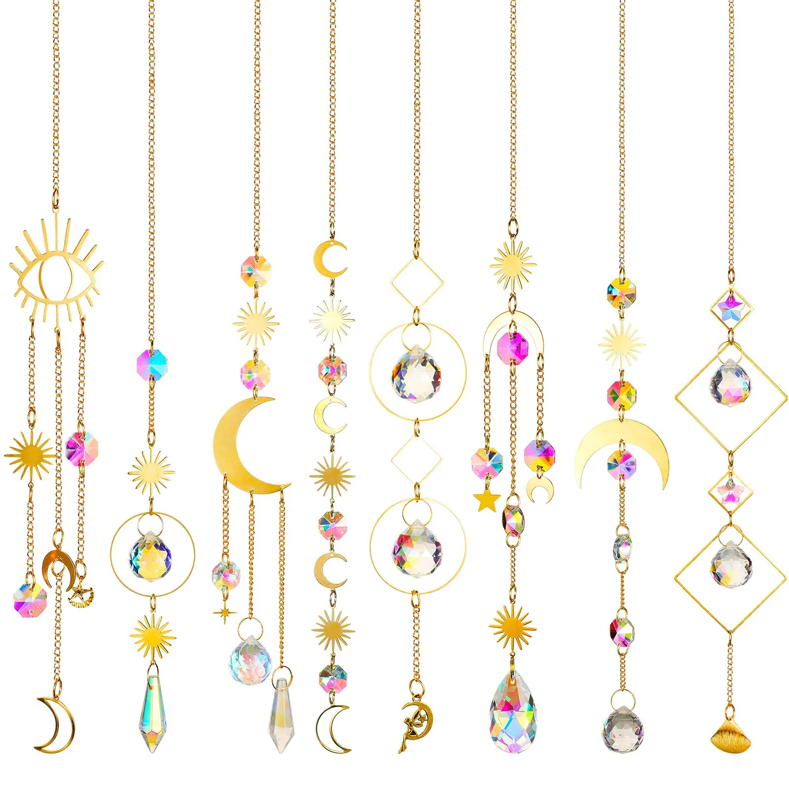 Suncatcher Hanging Crystal Moon Catcher Pendants Wind Chimes Rainbow Prism Window Drop Bell Christmas Tree Home Decor Kristalle