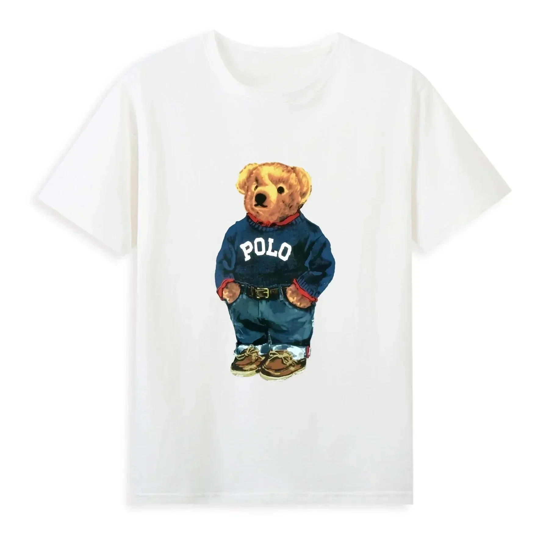 

2025 Summer Men's and Women's T-shirt Sports 100 Cotton Fashion Bear Pattern Printed Round Neck T-shirt Casual Short Sleeve Top