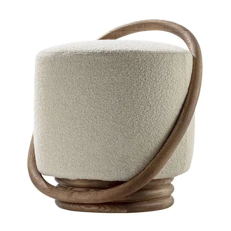 Designer Solid Wood Low Stool Simple Modern Living Room Stool Household Luxury Bedroom Makeup Stools Fabric Soft Round Footstool