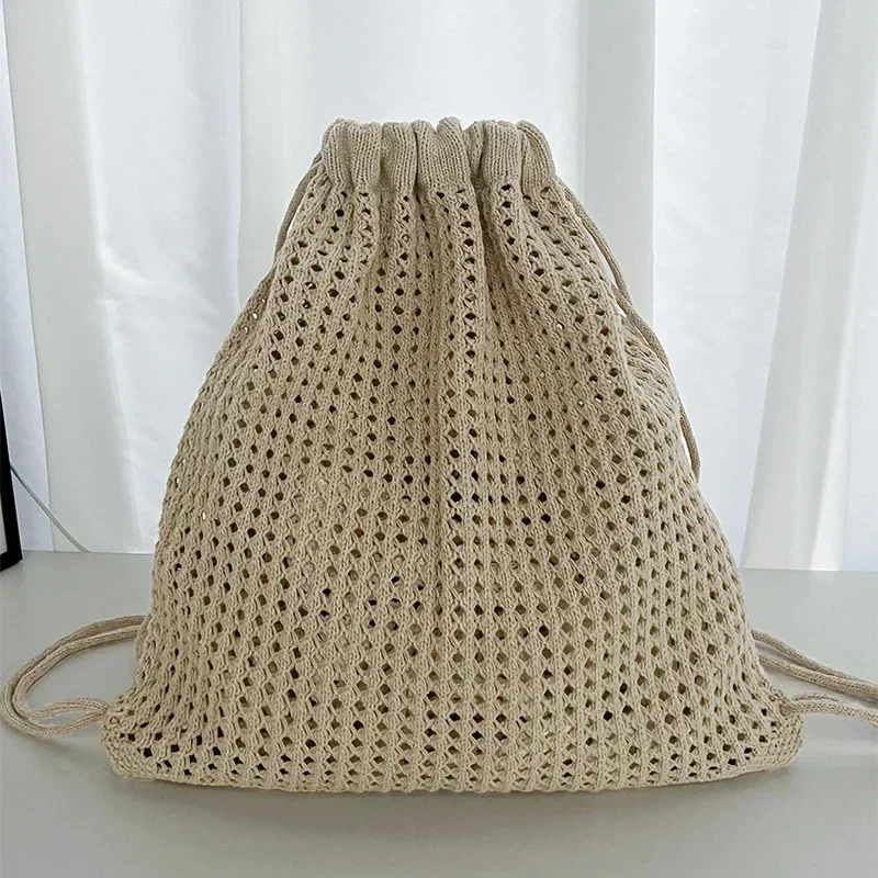 Women Crochet Shoulder Bag Large Capacity Hollow Knit Tote Eco Friendly Bohemian Beach Bag Breathable Shopping Purse Backpack