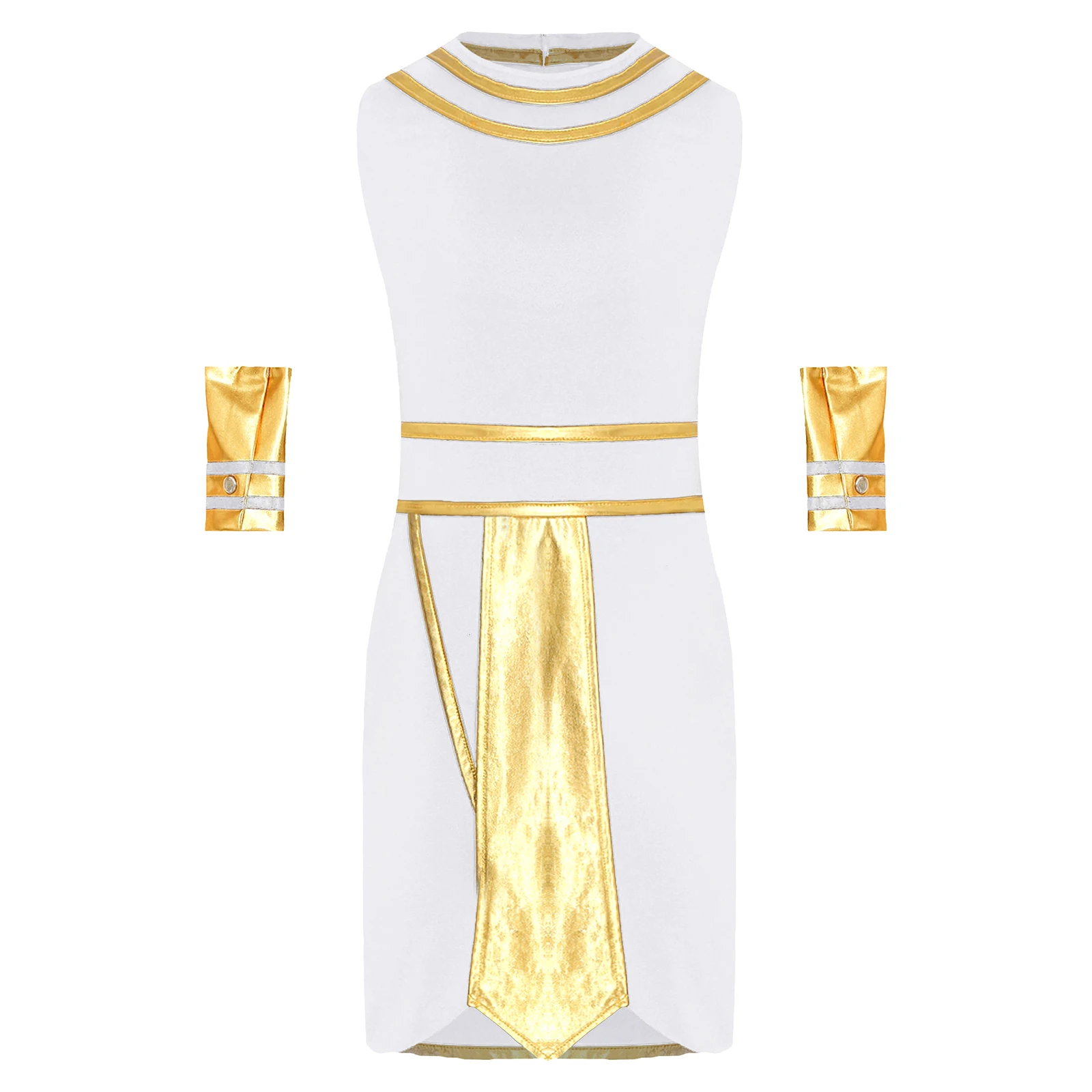 Bambini ragazzi faraone egiziano Ramses Costume antico re egiziano accappatoio con polsini Set per abiti Cosplay di carnevale di Halloween