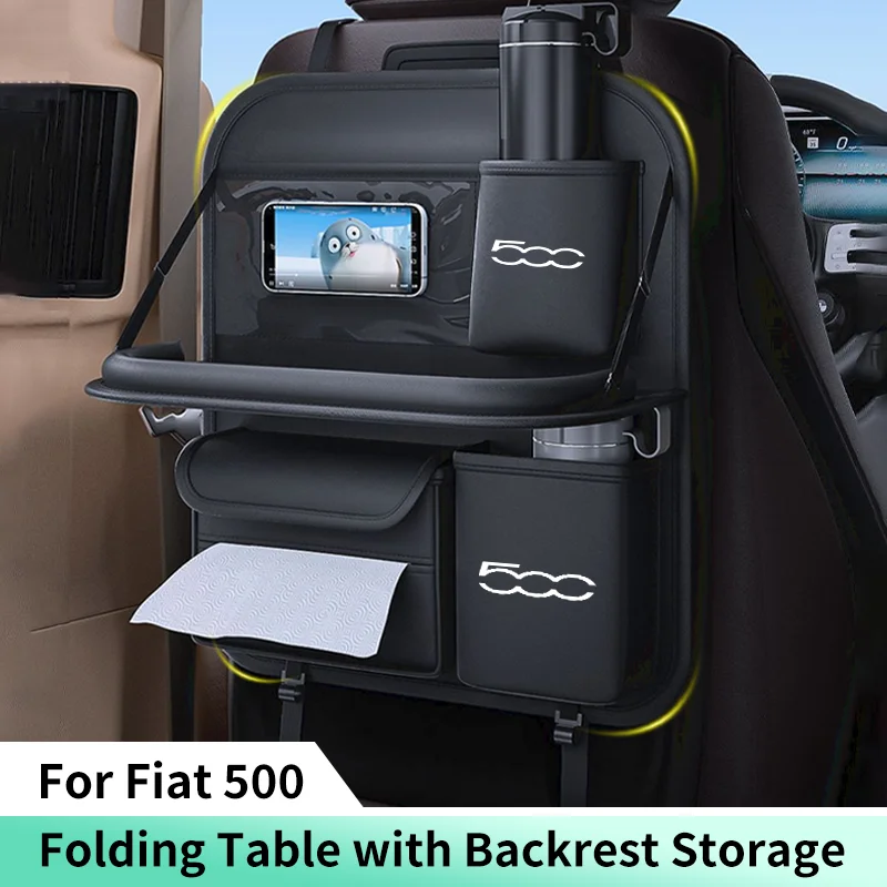 

Органайзер на спинку автомобильного сиденья для Fiat 500 500C Abarth 695 Автоматическая сумка для хранения на заднем сиденье со складным подносом для стола, держателем для планшета, коробка для салфеток