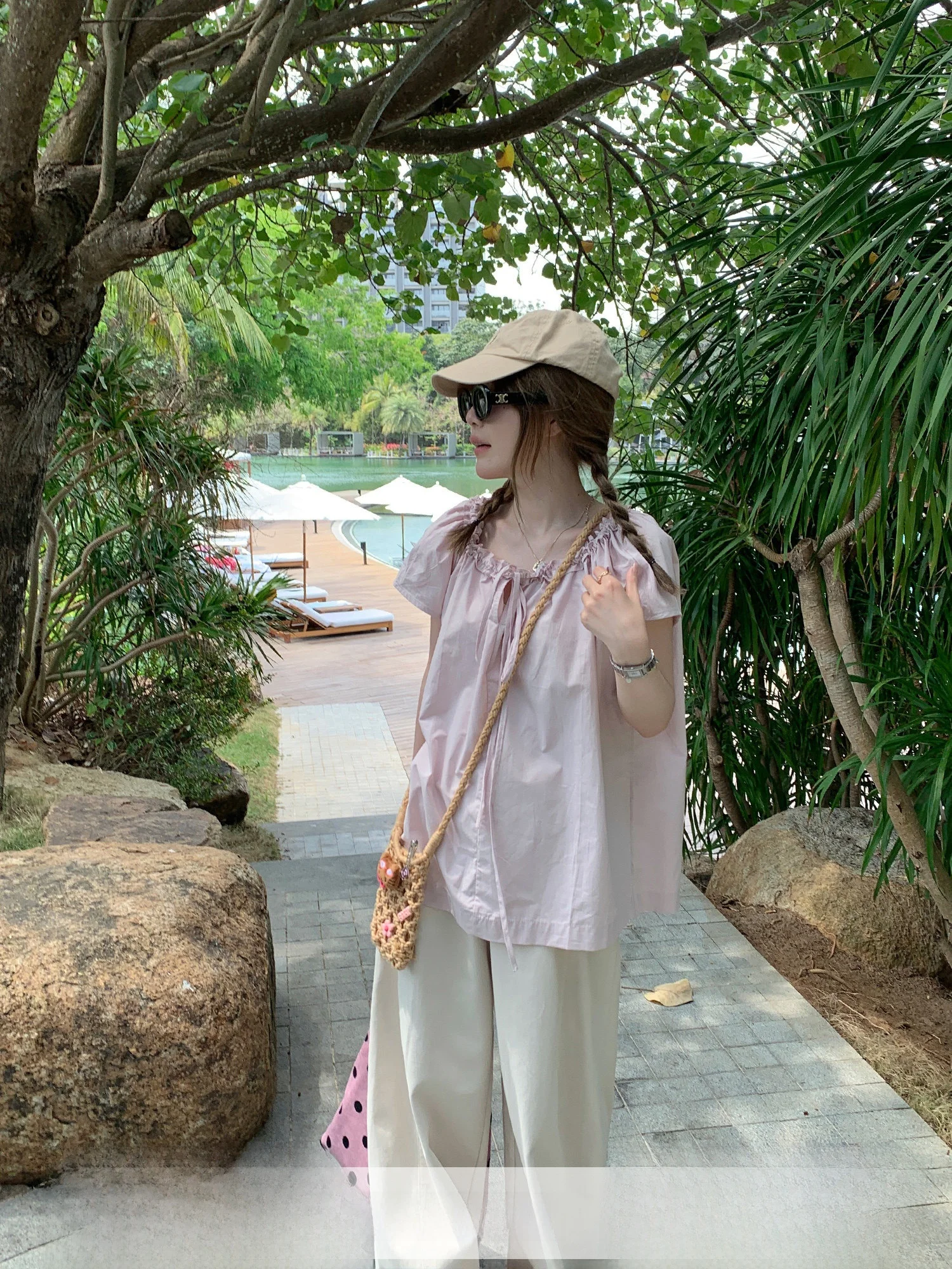 

aroon Sle Lazy irt Women's Summer ort Sve Loose Belted Korean Version Straight Cut Ear Musoom Pattern Cool Feeling