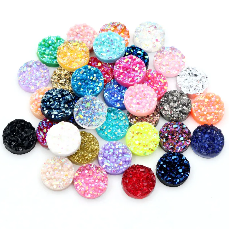 New Fashion 40pcs 8mm 10mm 12mm Mix AB Colors Natural ore Style Flat back Resin Cabochons For Bracelet Earrings accessories