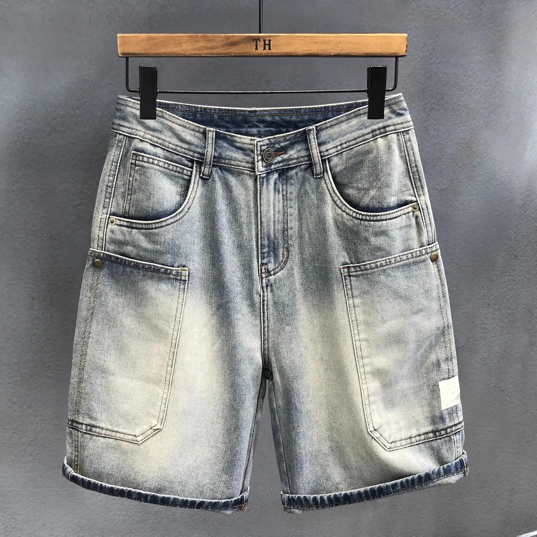 

Summer Thin 2025 Retro Tooling Denim Shorts Men's Trendy Brand Ruffian Handsome Washed Old Straight Short Jeans Medium Pants