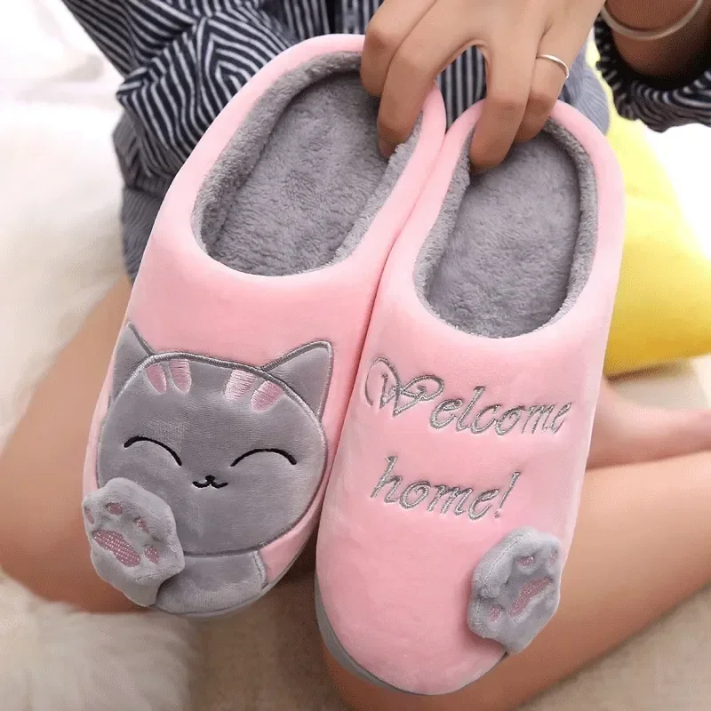 Pantoufles de chat de dessin animé en peluche pour femmes, coordonnantes, douces, confortables, chaudes, maison, coton, mignonnes, hiver, Y2k