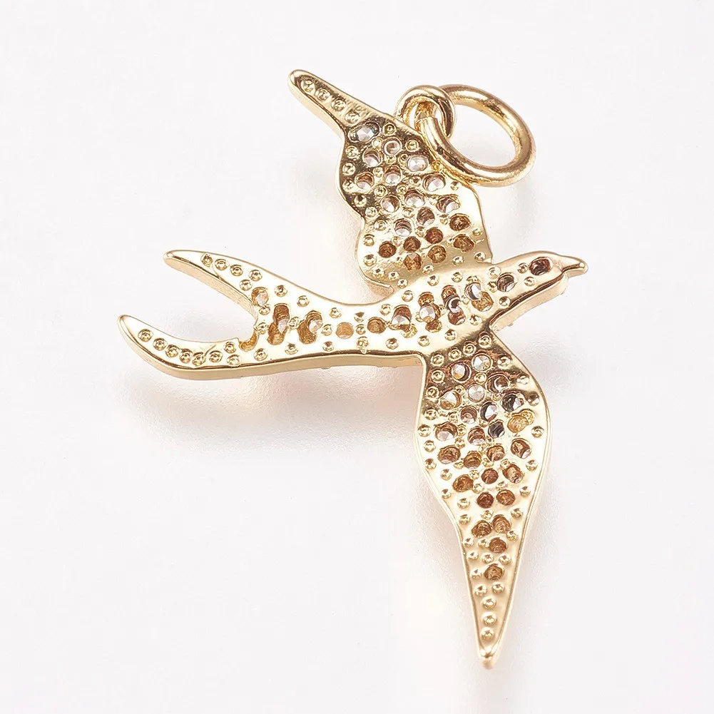 1Pc Brass Micro Pave Cubic Zirconia Bird Swallow Charms For Earrings Necklace Pendant Making Findings