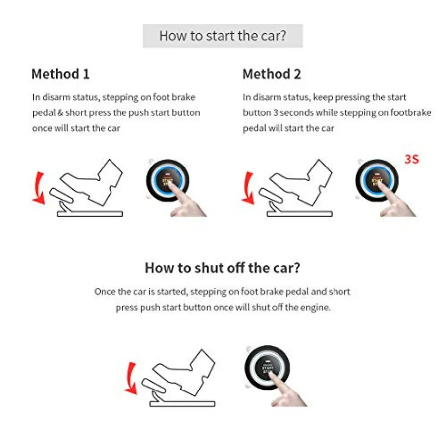 EC003-NS PKE car Alarm Proximity Entry Push Start Button Remote Engine Start Shock Alarm Warning DC12V