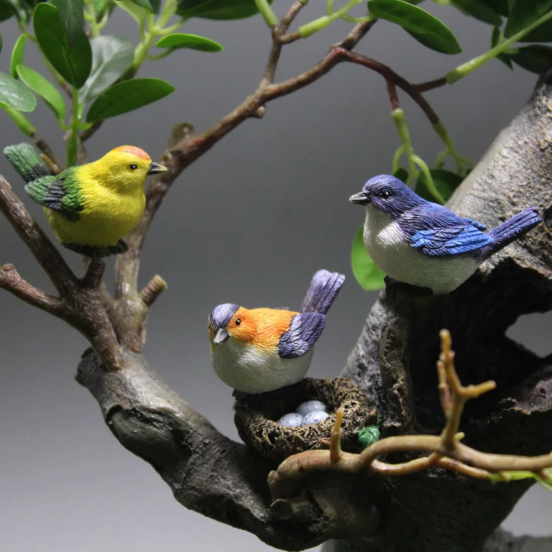 Creative Simulation Birds And Birds\' Nests Ornament Resin Gardening Bonsai Accessories Home Decorations Christmas Decoration