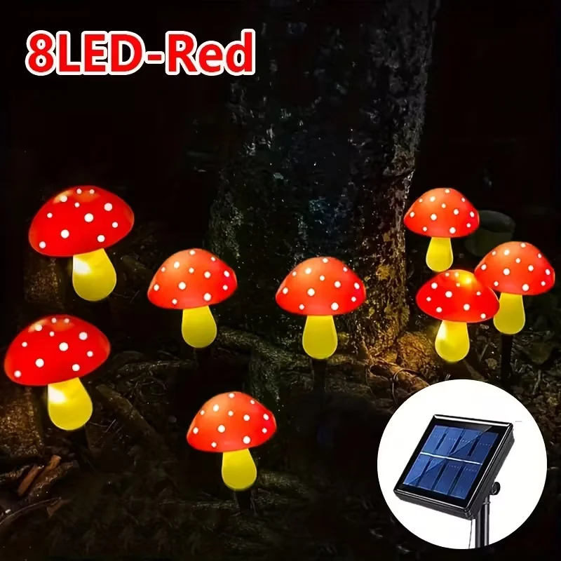 

Солнечный светильник-гриб 20/12/8LED, красный, для сада, 8 режимов освещения, для двора, рождественский декор