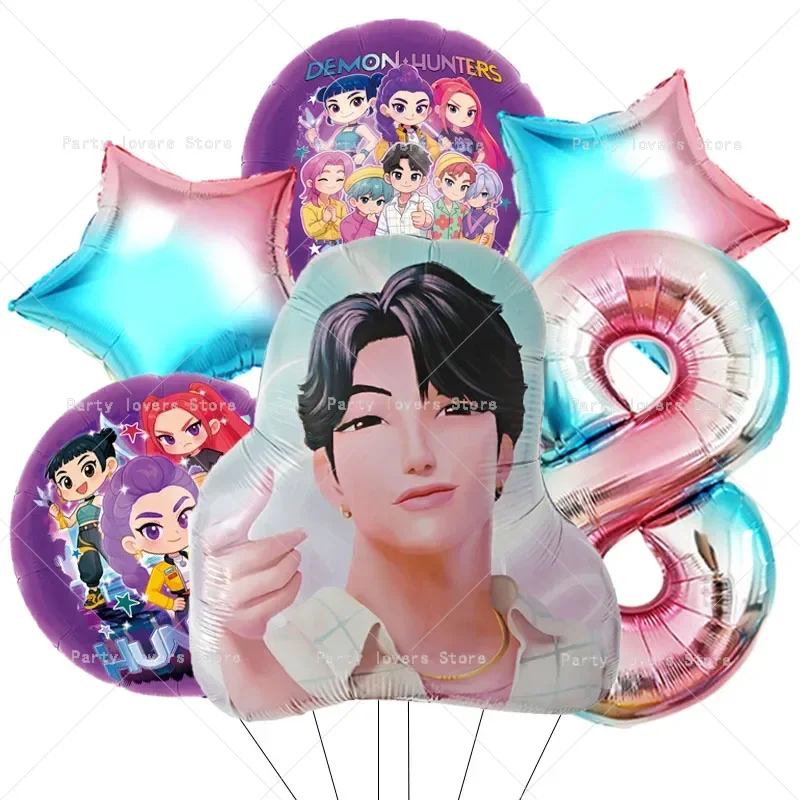 Anime-Figur Geburtstagszahlen 1-9 Ballon-Set Niedliche Party-Deko Luftballons 6 Stück Aluminiumfolie Ballon Deko-Werkzeug Foto-Requisiten Geschenk