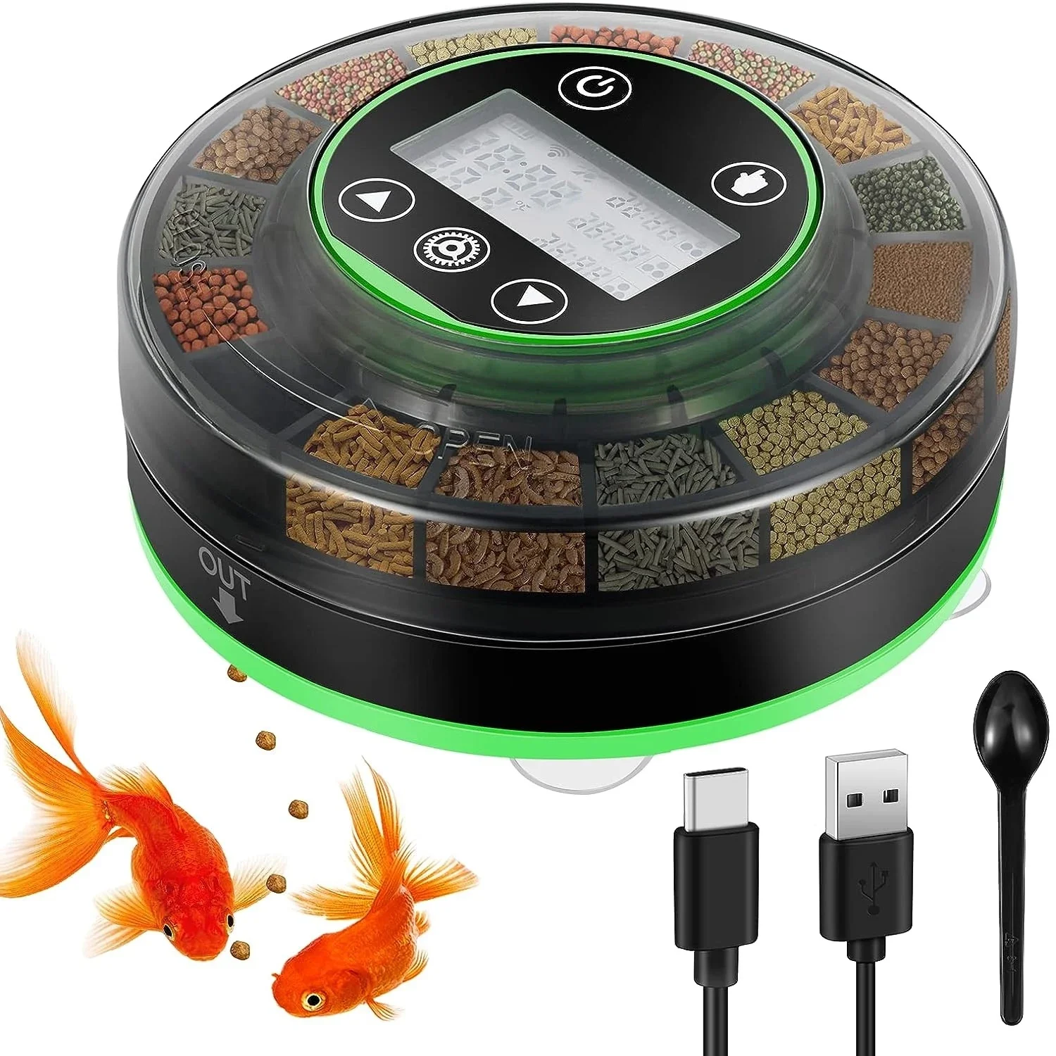 

Automatic Fish Aquarium, LCD Dispenser USB With Display Timer, Cable, Feeder, Feeder for Timer Rechargeable Food