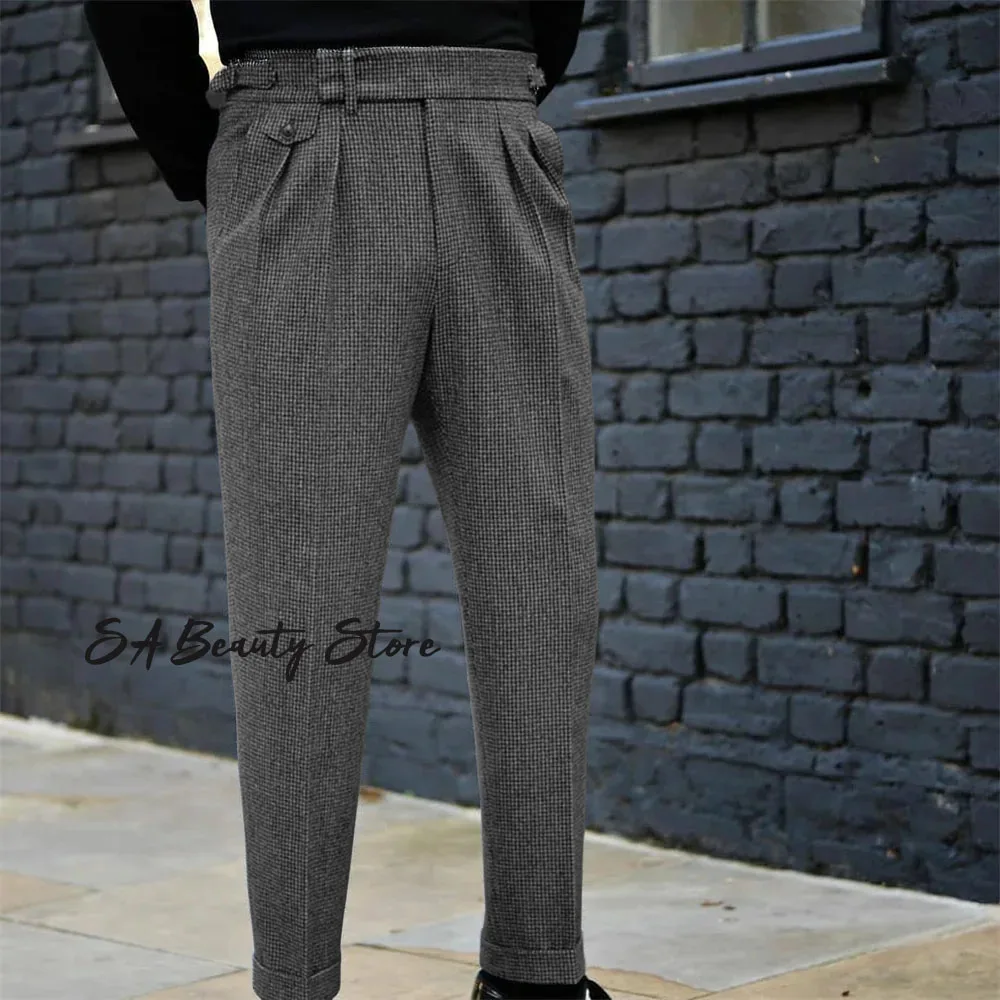 

Grey houndstooth men's casual suit pants Business versatile slim fit suit pants Autumn Men's trousers