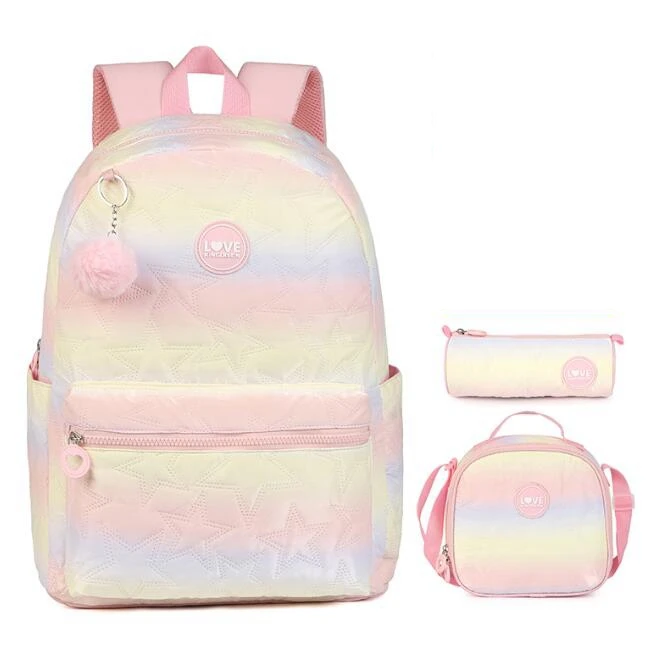School Backpack 3 pcs set School Bag with Lunch Box Pencil bag set Girls 3pcs Bookbag Travel Daypack 3 PCS Backpack for Girls