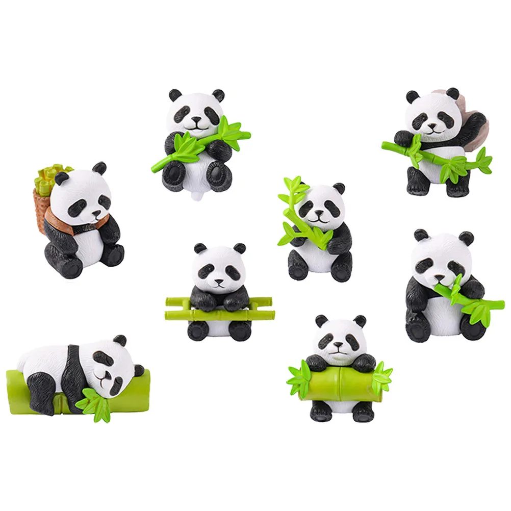 8pcs Panda Cute Cartoon Resin Panda Cake Decorations For Garden Home Desktop Decor Landscape Ornament Animal Figures