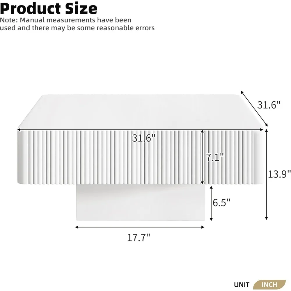 Modern Large Solid Wood Veneer Coffee Table with Storage, Accent Fluted Design for Living Room