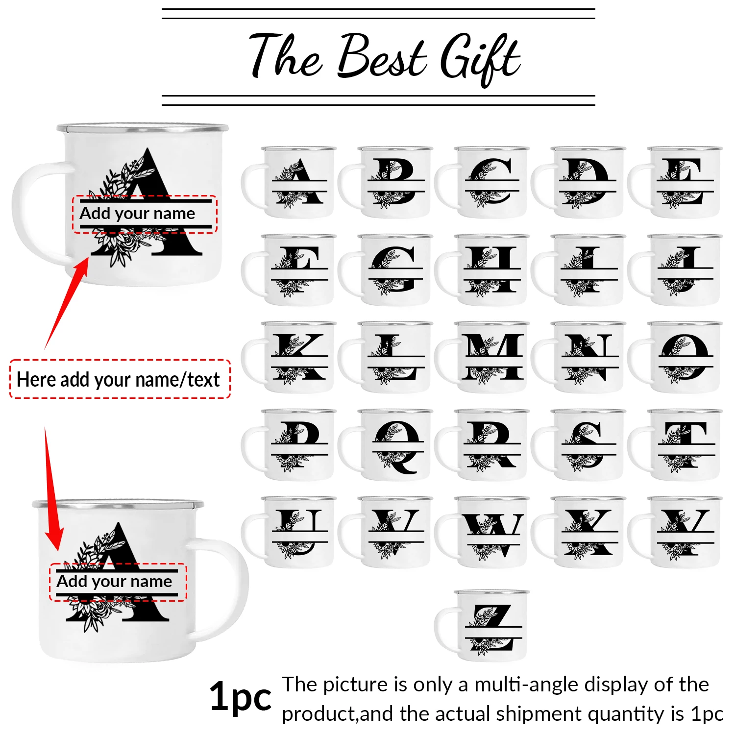 

Эмалированная чашка с индивидуальным именем, 11 унций, 3D принт букв, вечерние кружки для завтрака, кофе, чашка для молока с ручкой, подарок для подруг