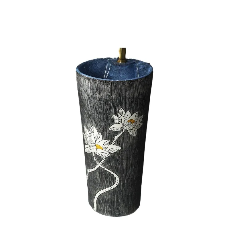 

Simple small apartment, new Chinese ceramic column basin, integrated floor-standing washbasin, balcony homestay, column basin