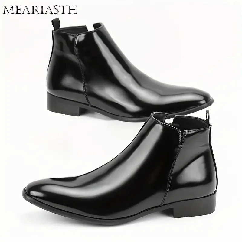 2025 New Chelsea Boots Men Shoes PU Brown Fashion Versatile Business Casual British Style Street Party Wear Classic Ankle Boots