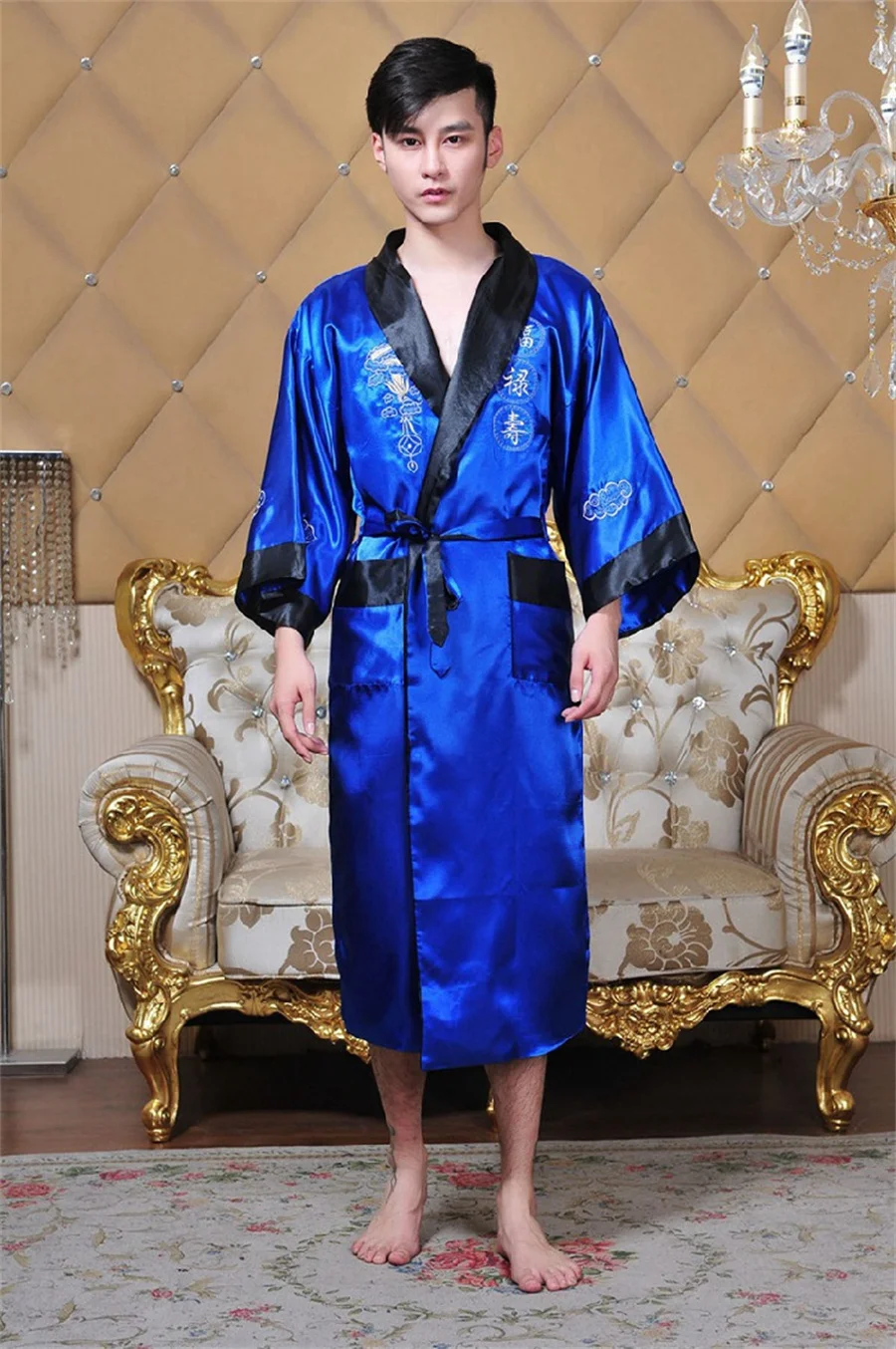 Summer Rayon Kimono Bathrobe Men Night Gown Two Side Wear Sleepwear Dragon Embroidery Shower Robe Men Novelty Home Clothing