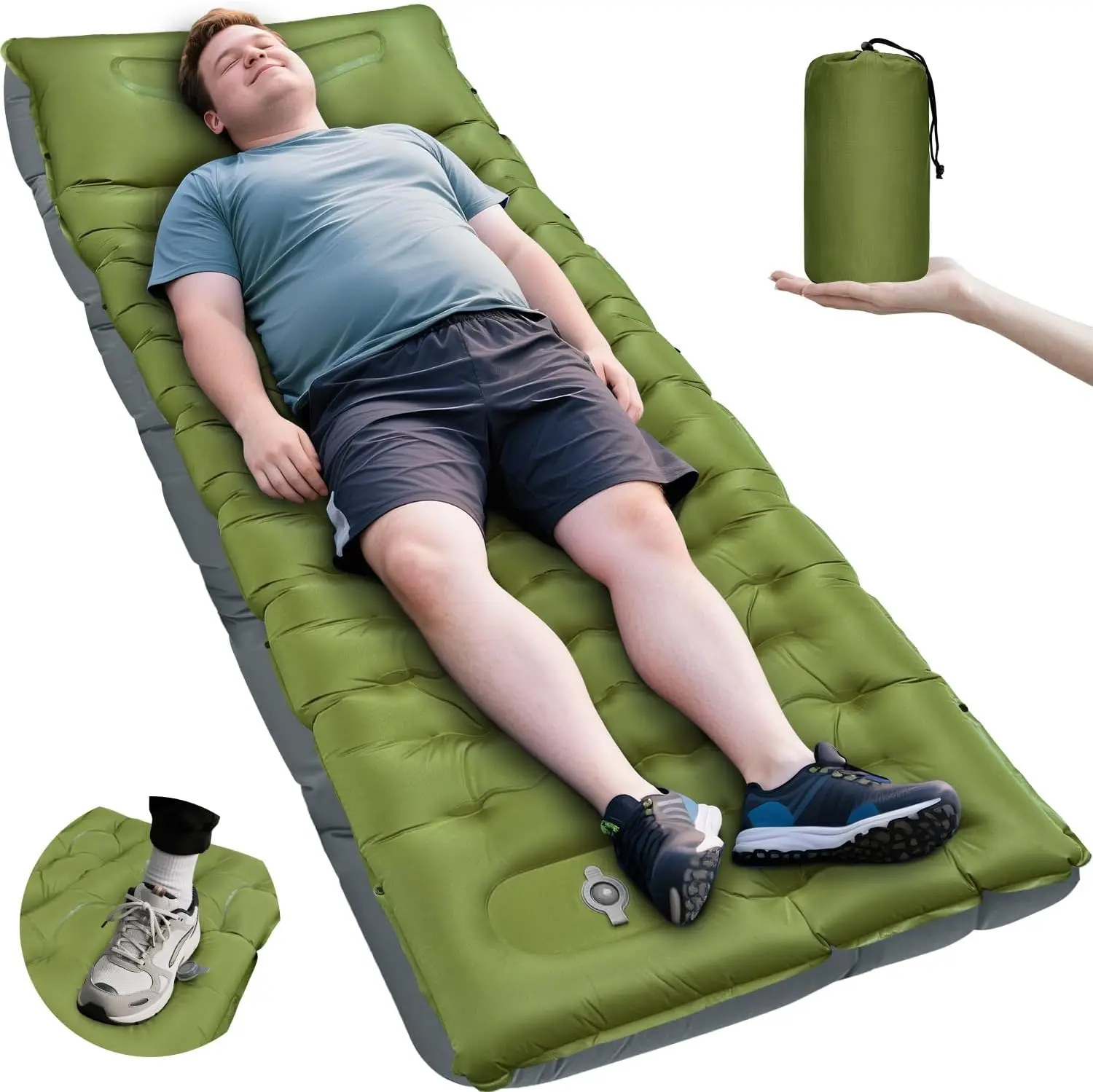 

Extra Thick 6-Inch Inflatable Camping Sleeping Pad with Pillow & Foot Pump – Ultralight for Tent, Backpacking, Hiking