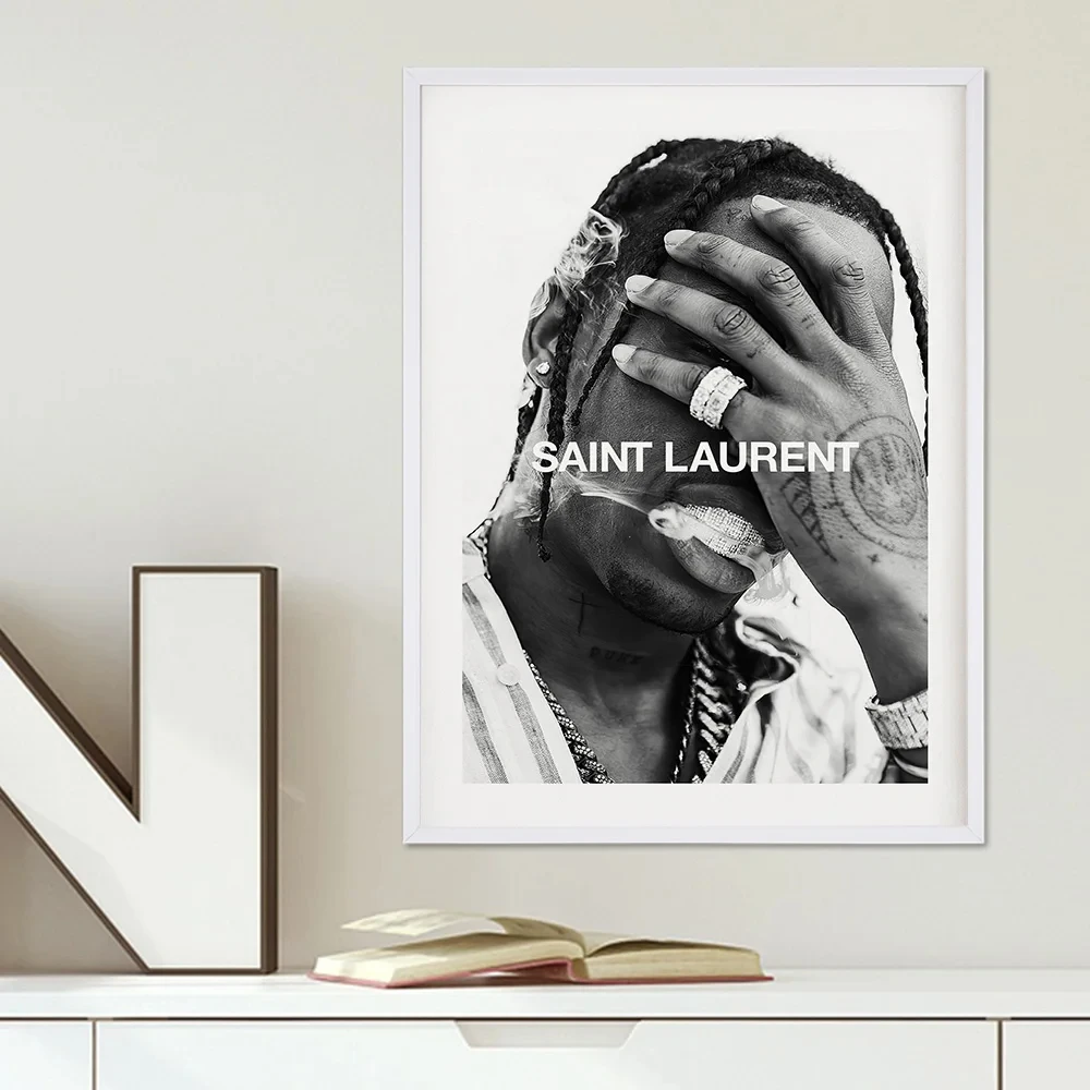 

Modern Trend Black and White Travis Scott Music Star Rap Hip Hop Rap Singer Model Art Painting Canvas Poster Wall Home Decor