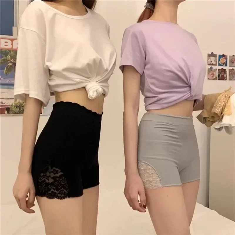 Korean Grey Safety Short Pants Female Panties Lace Seamless Lace Butt Lift High Waist Flat Belly Panties Shorts Briefs Underwear