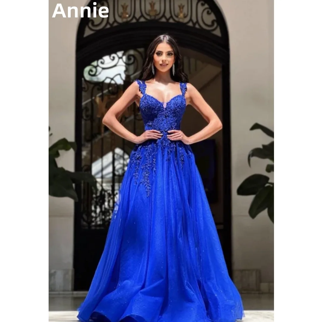 Annie Blue Prom Dresses Embroidered Glitter Tulle Fairy Special Occasion Evening Dresses A-Shape Formal Wedding Party Dress